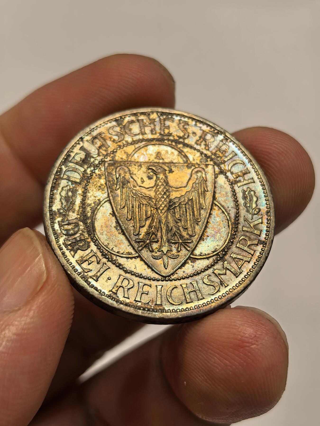 博洋堂世界钱币拍卖第146期（全场包邮） 德国魏玛1930年莱茵解放3马克银币