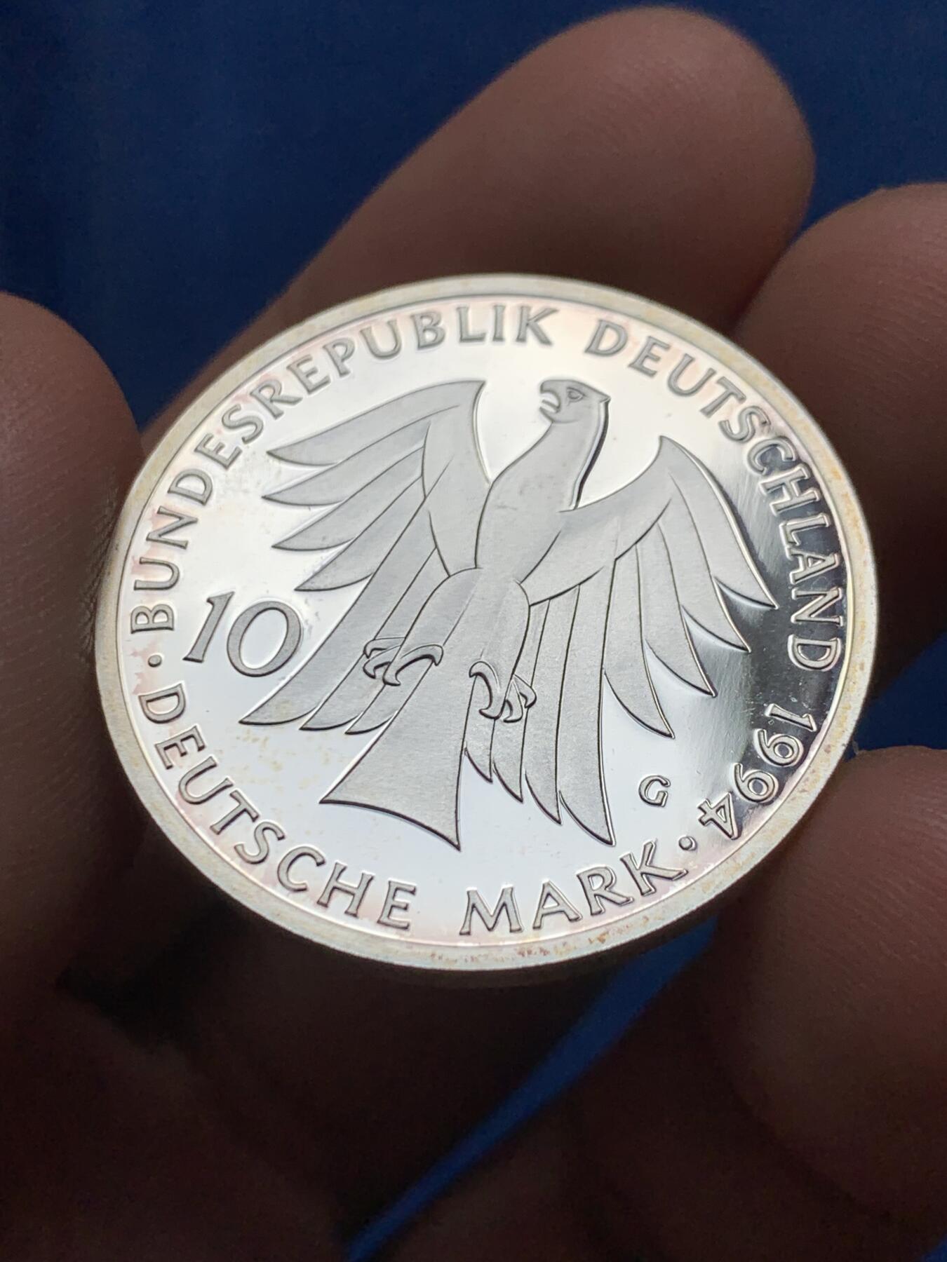 《竞宝斋》第436场 周日，周一2场连拍 （全场包邮） 德国 1994年 约翰·戈特弗里德·赫尔德（德国文艺理论家） 诞辰250周年纪念10马克银币 G版 15.5克 625银