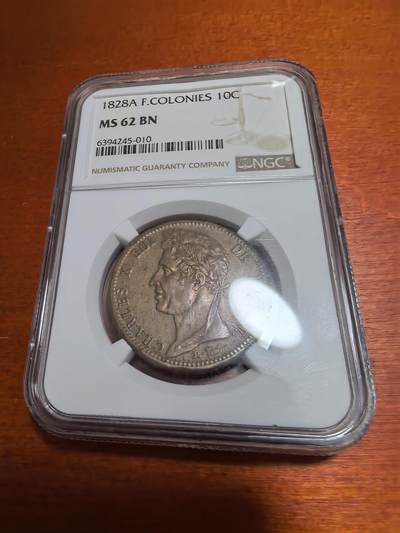 长老汇马年精选第七场拍卖 - 1828A 法国殖民地查尔斯十世10分铜币，NGC MS62BN，更高4枚。仅流通于法属西印度群岛