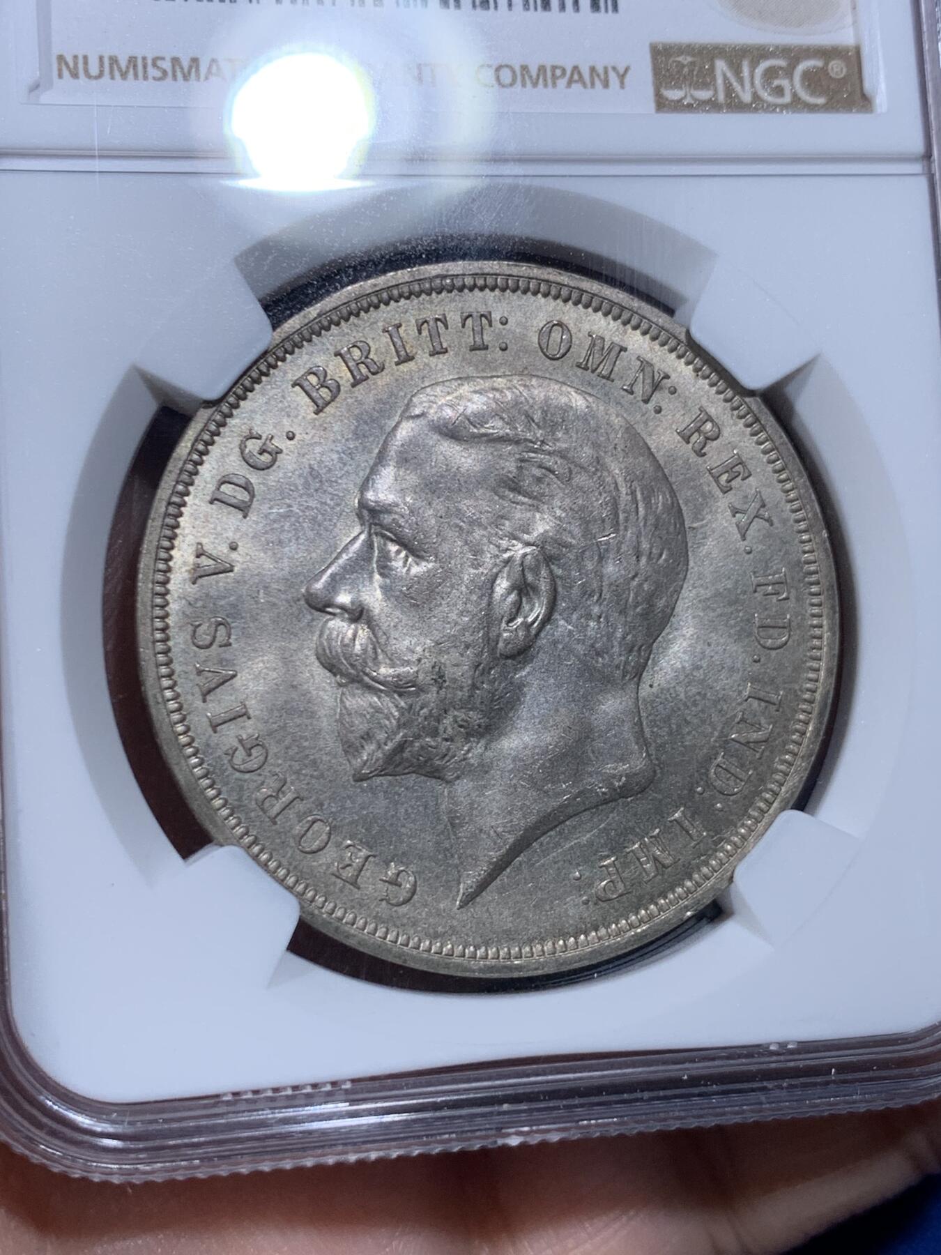 《竞宝斋》第436场 周日，周一2场连拍 （全场包邮） NGC MS64 英国1935年乔治五世1克朗木马剑大银币