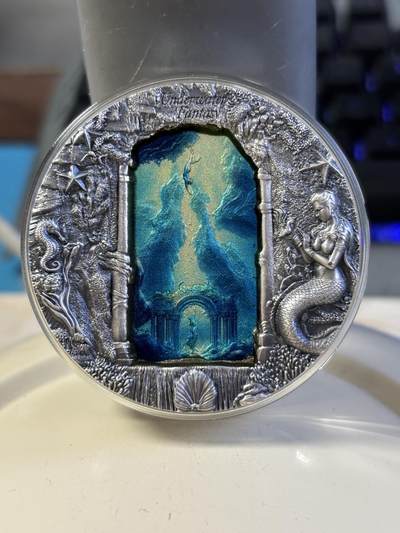 帕劳2024年水下幻想美人鱼3盎司仿古纪念银币，999银，发行777枚，