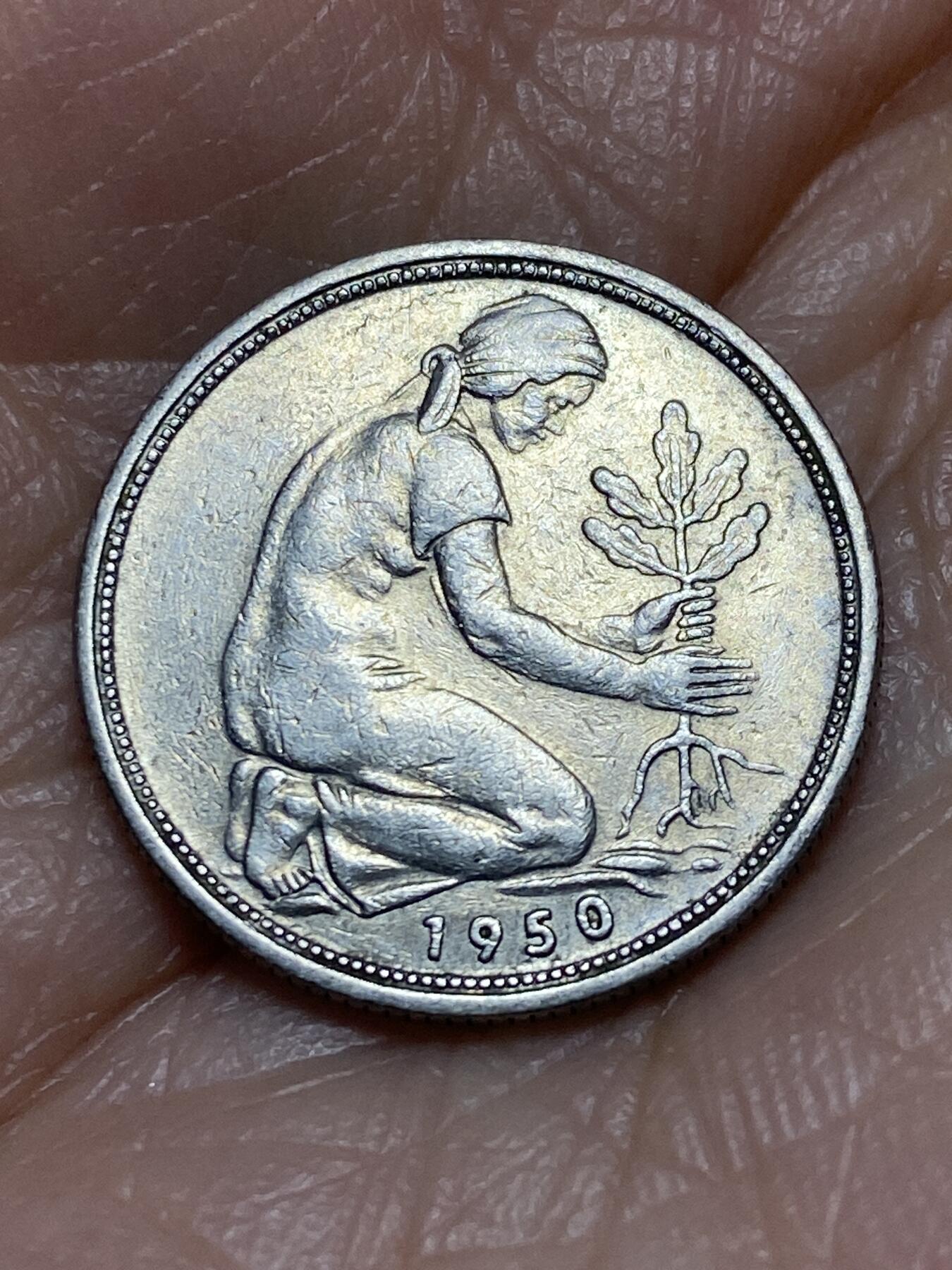 2025年第一百二十六场(总第一百五十二场）外国好品散币(免佣金) 德国🇩🇪1950年50芬尼(D标，慕尼黑造，首发年)