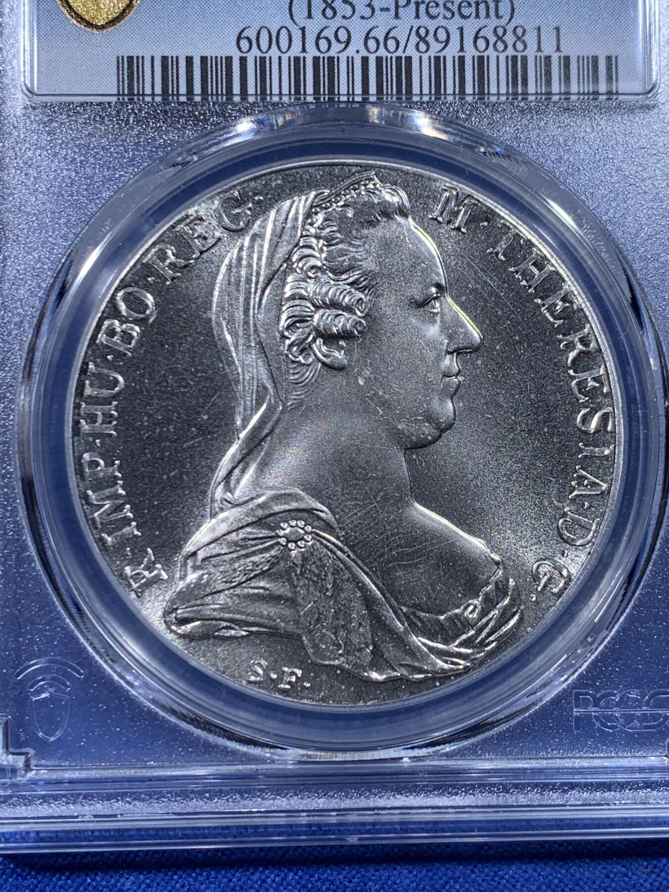 《竞宝斋》第436场 周日，周一2场连拍 （全场包邮） PCGS MS66 奥匈帝国1780年大奶妈银币 后铸版 卷拆原光