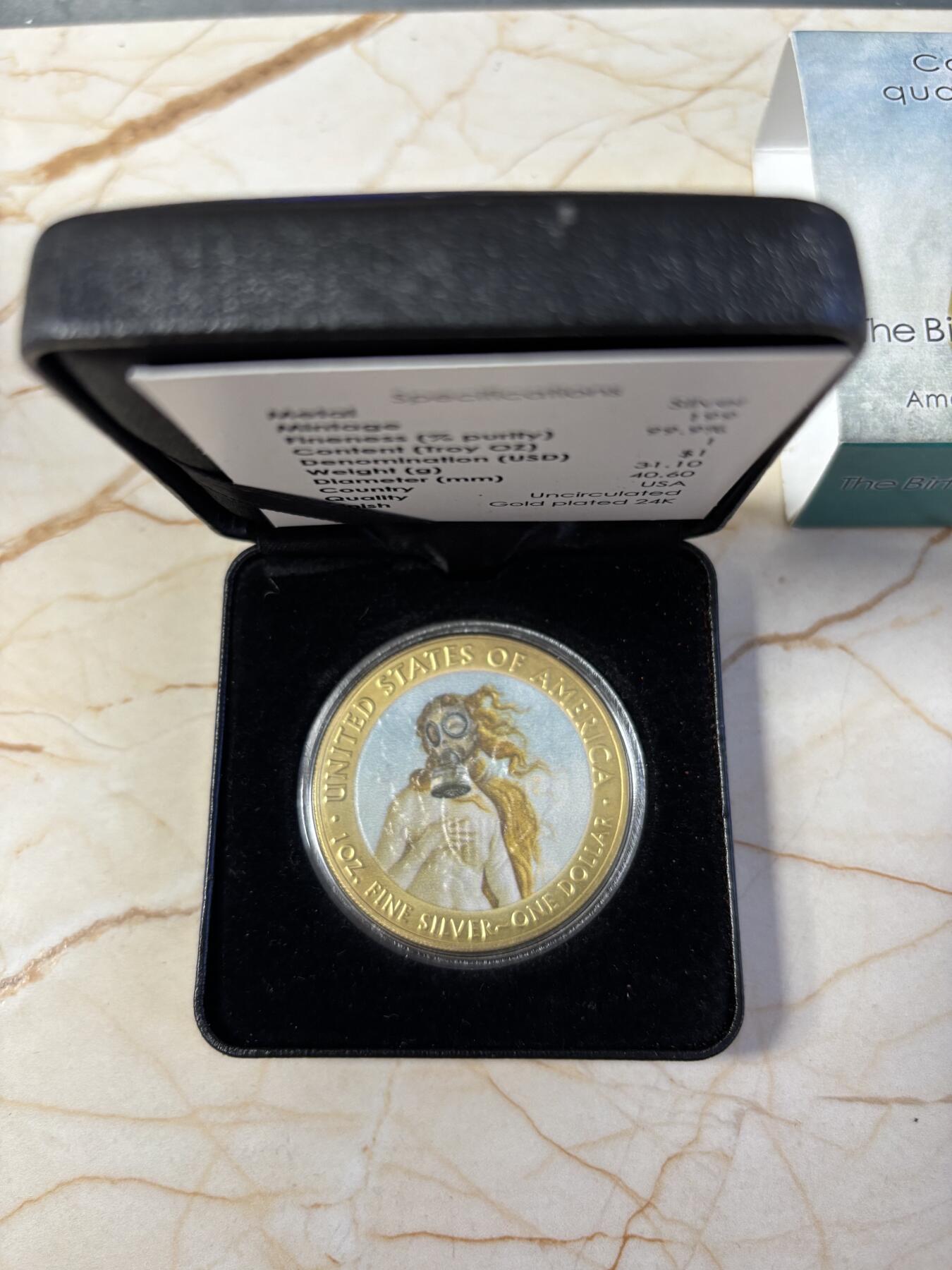 第181期拍卖 美国2020年女神鹰洋疫情名画2维纳斯的诞生彩银币，999银镀金，1盎司，发行199枚