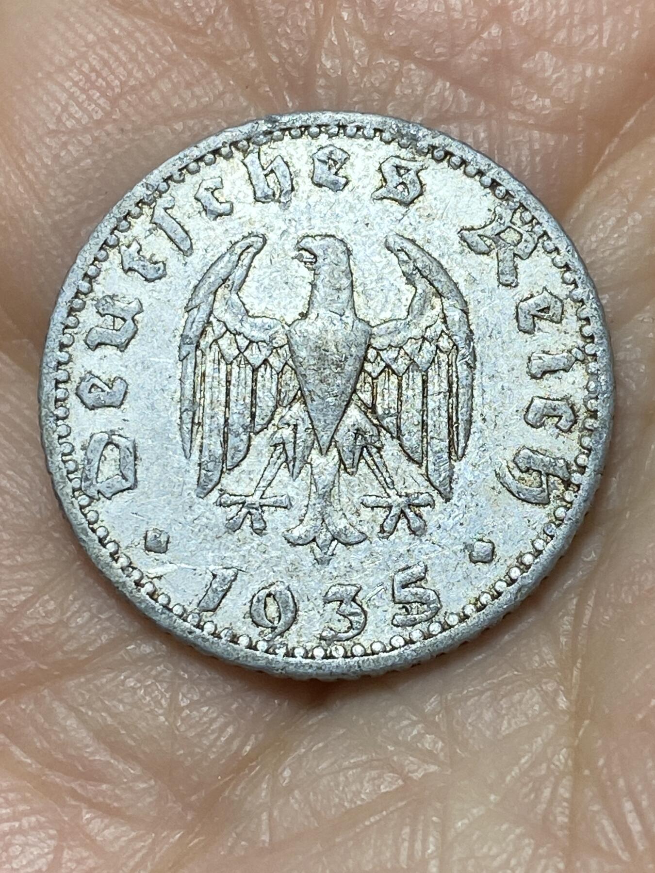 2025年第一百二十六场(总第一百五十二场）外国好品散币(免佣金) 少见–德意志第三帝国1935单年份50芬尼(A标，柏林造)