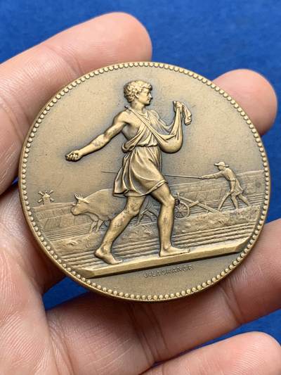 《竞宝斋》第436场 周日，周一2场连拍 （全场包邮） - 法国农业播种者铜章 67.7克 50.2mm 铜标边铭 带盒