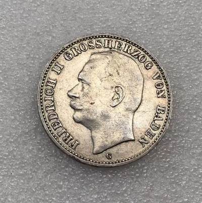 世界钱币专场拍卖 每周二开拍 - 1909年德国巴登大公弗里德里希二世3马克流通银币