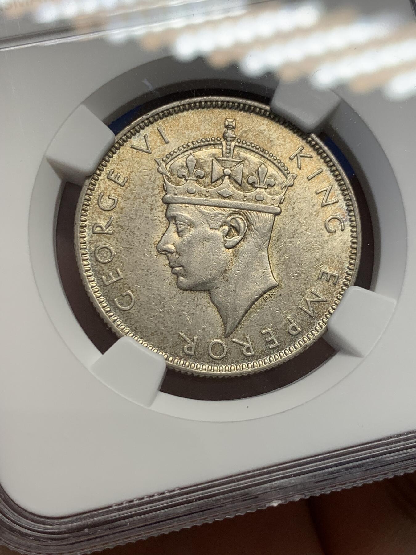 《竞宝斋》第436场 周日，周一2场连拍 （全场包邮） NGC AU53 英属塞舌尔 1939年 1卢比 银币 发行量仅9万枚 英国皇家造币厂铸造