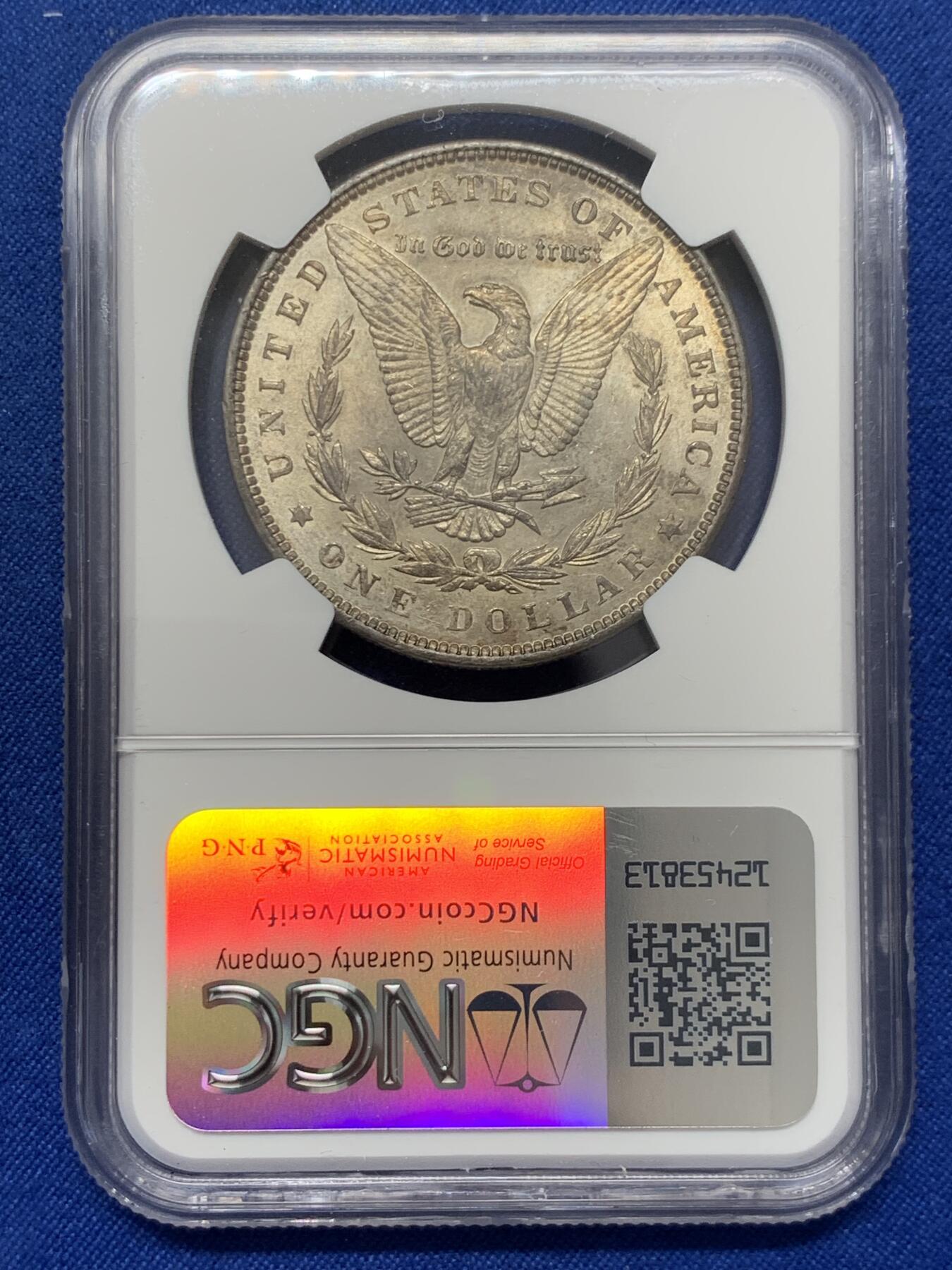 《竞宝斋》第436场 周日，周一2场连拍 （全场包邮） NGC MS62 美国 1898年 摩根 1美圆银币 双面彩