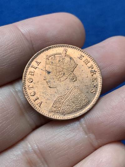 《竞宝斋》第436场 周日，周一2场连拍 （全场包邮） - 英属印度1/4安那铜币，1894年打制，正面：维多利亚女皇半身像，背面：花环内面值、年份。red转光原光未流通状态