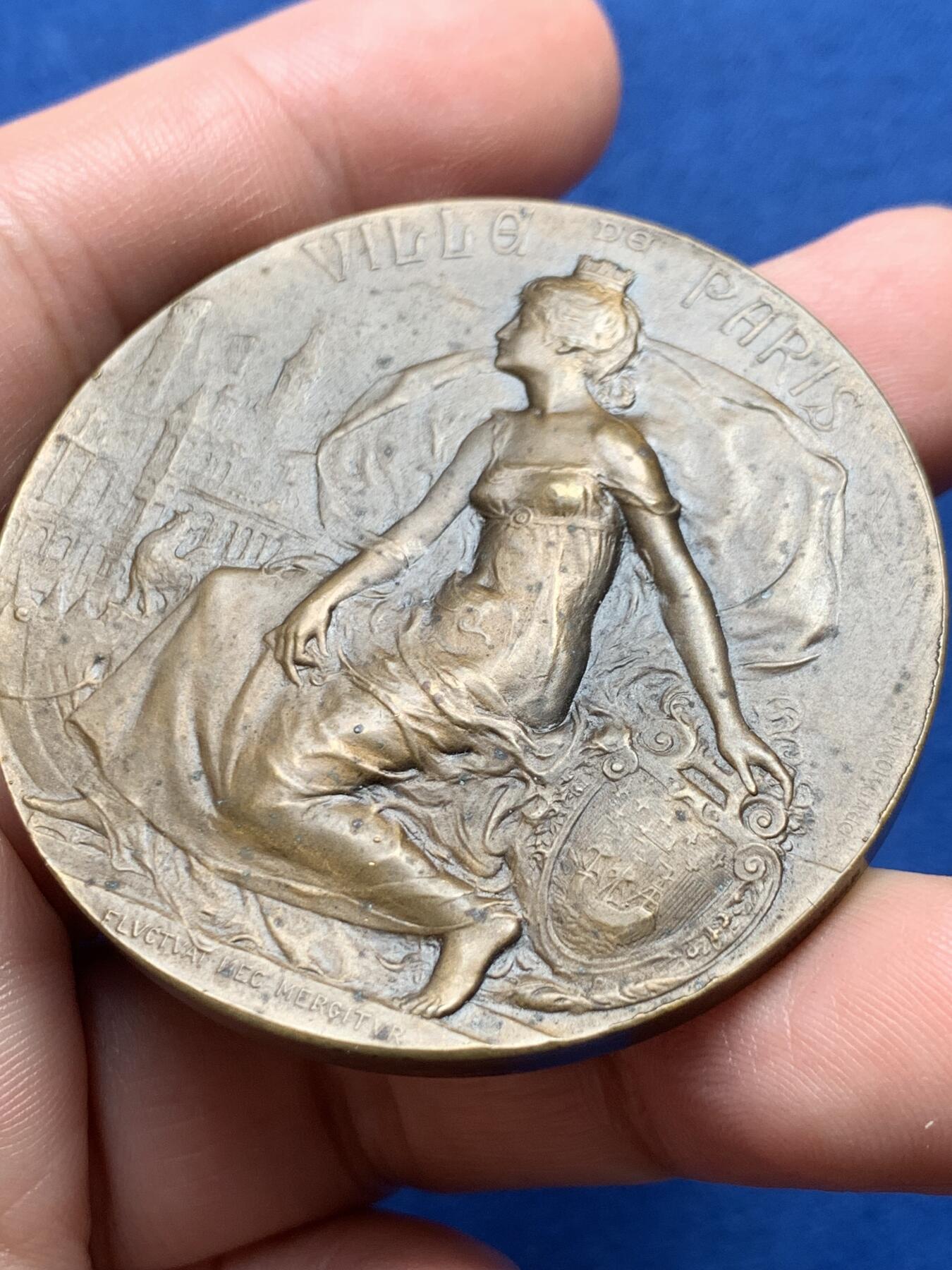 《竞宝斋》第436场 周日，周一2场连拍 （全场包邮） 法国1926年巴黎市塞纳省新艺术运动纪念铜章 60.9克 50mm 丰饶角铜标