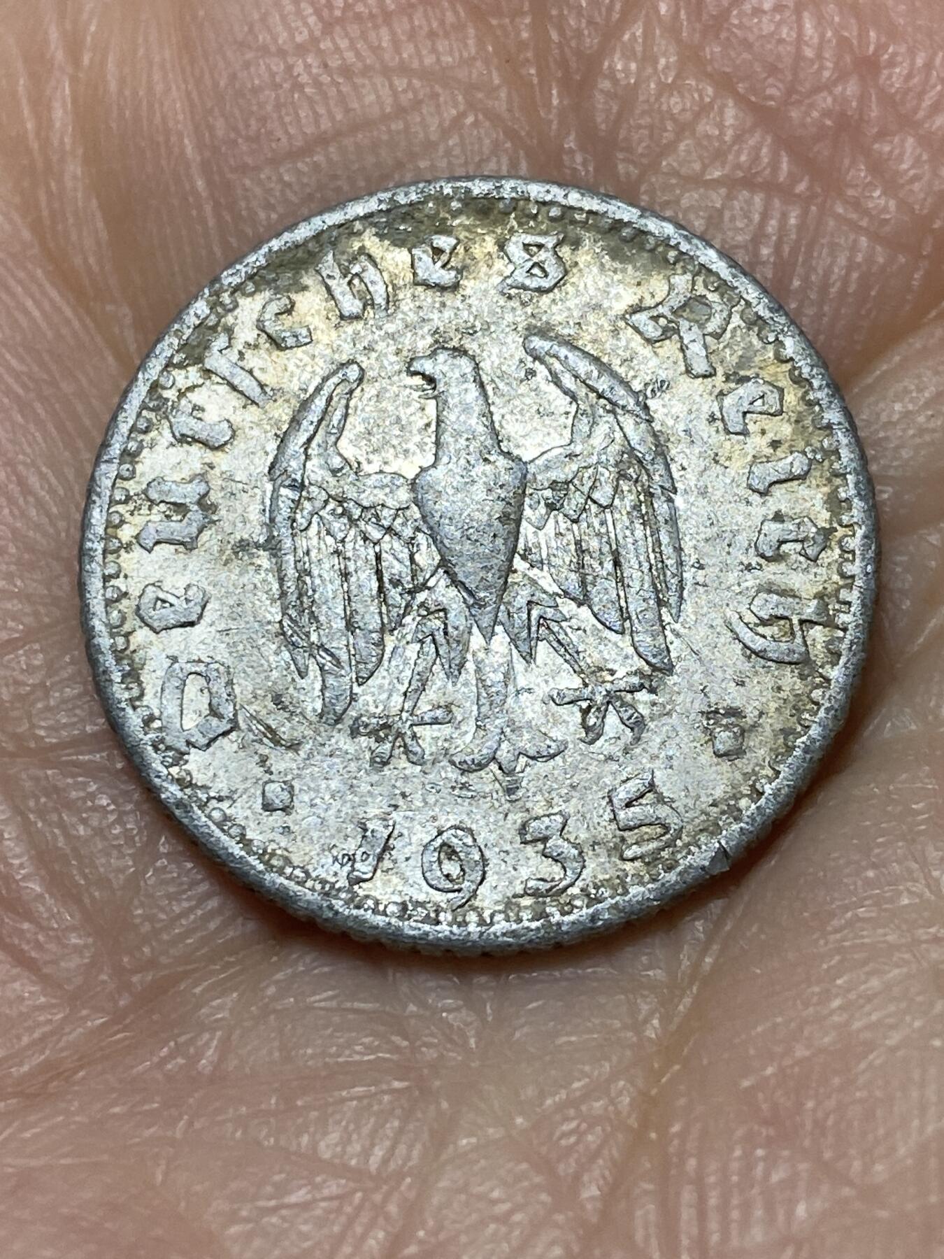 2025年第一百二十六场(总第一百五十二场）外国好品散币(免佣金) 少见–德意志第三帝国1935单年份50芬尼(D标，慕尼黑造)