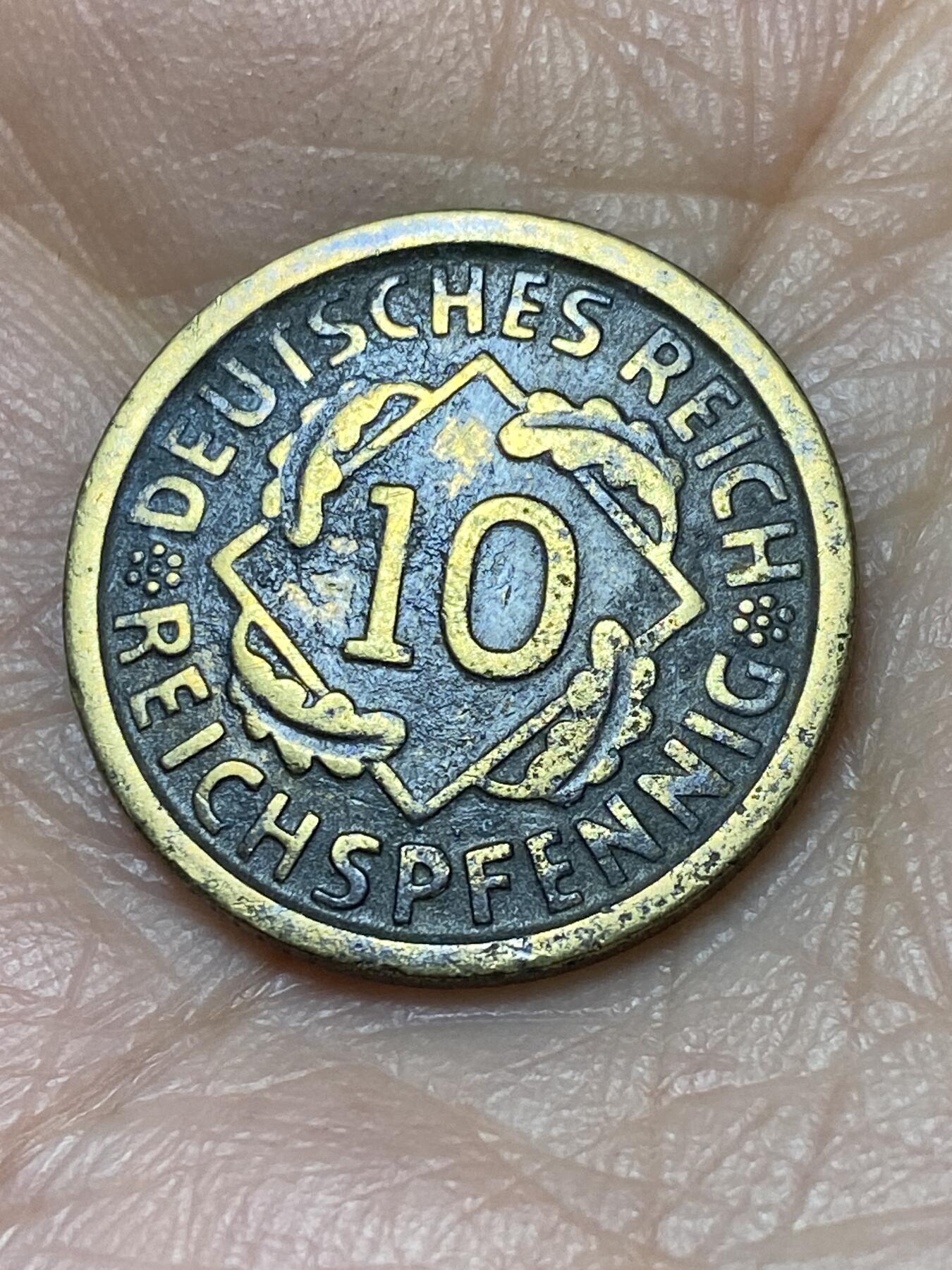 2025年第一百二十六场(总第一百五十二场）外国好品散币(免佣金) 德意志魏玛共和国1925年10芬尼(D标，慕尼黑造)