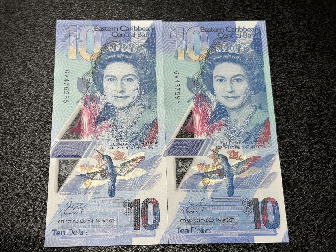 《外钞收藏家》第五百八十三期（精选场）（本期拍品丰富）（本平台长期征集拍品、欢迎藏友们联系合作） 2019年东加勒比10刀 2张一起 全新UNC