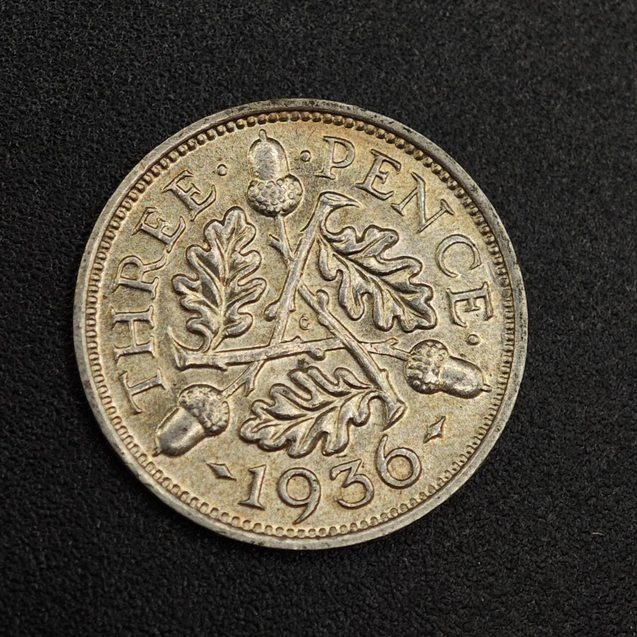 【淘币小摊】实时拍第七百九十三拍   散币场   满百包邮可预留二周 每周一统一发货   英国1936年乔治五世3便士银币