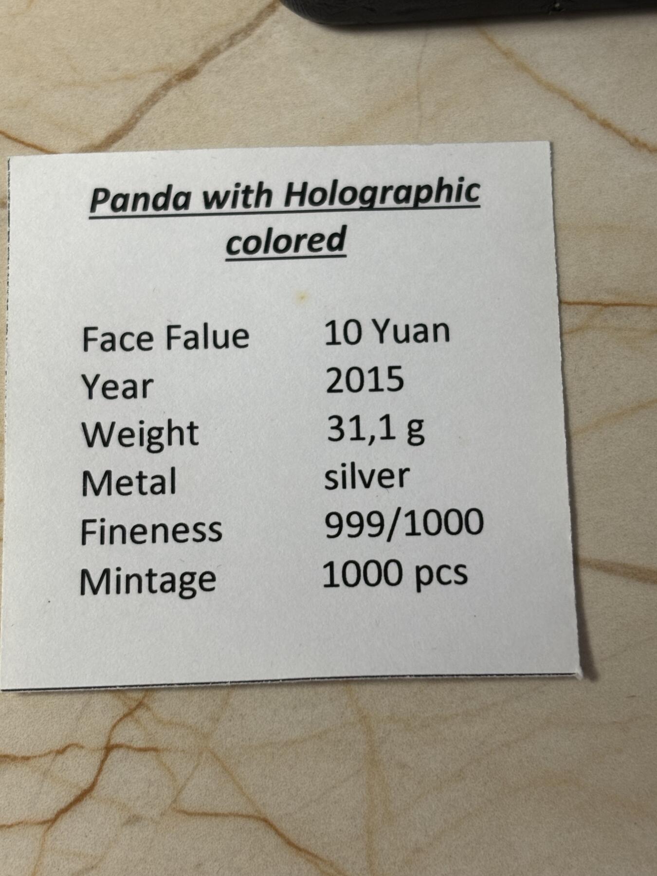 第181期拍卖 中国2015年熊猫1盎司幻彩纪念银币带盒证书，999银，发行1000枚