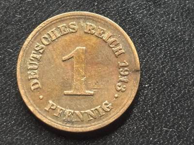 邮泉阁限时拍卖第三十五场 德国硬币专场（硬币在国外。请付邮费6元。） - 德意志帝国1913年1芬尼E版