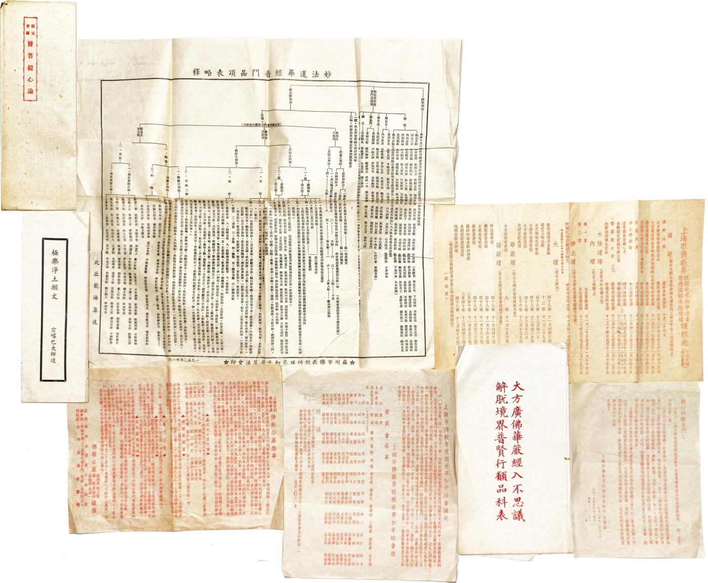 2025年吉藏纸杂文献秋季专场拍卖会 五十年代上海及周边佛教协会印发佛教文献一组八张 15.1×21.1cm-25.4×349cm