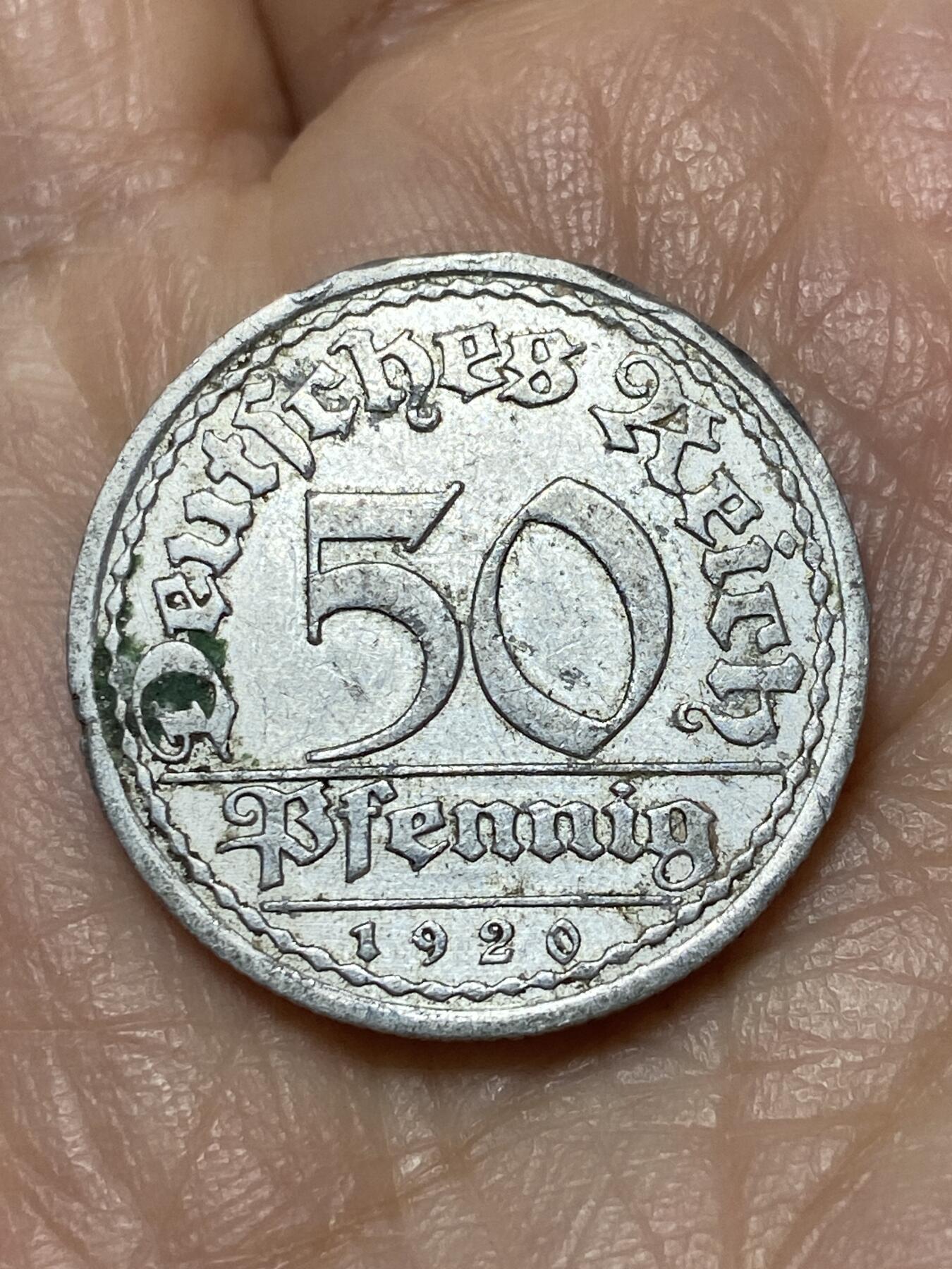 2025年第一百二十六场(总第一百五十二场）外国好品散币(免佣金) 德意志魏玛共和国1920年50芬尼(A标，柏林造)
