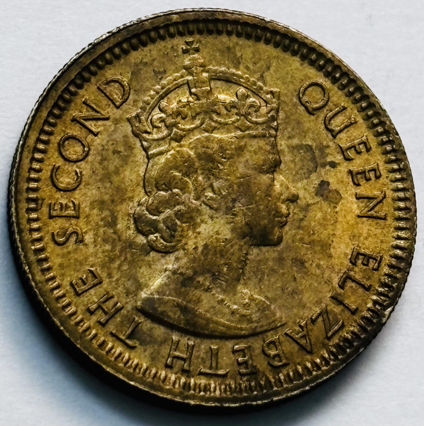 文馨钱币收藏第 280 场， 长期接收代拍品 原铜光品相 1967 年英属香港五仙铜币，伊丽莎白二世时期，第一版关门年