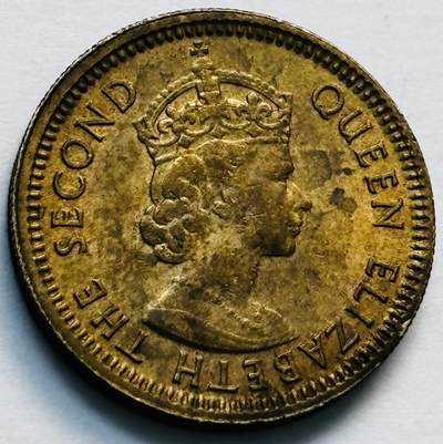 文馨钱币收藏第 280 场， 长期接收代拍品 - 原铜光品相 1967 年英属香港五仙铜币，伊丽莎白二世时期，第一版关门年