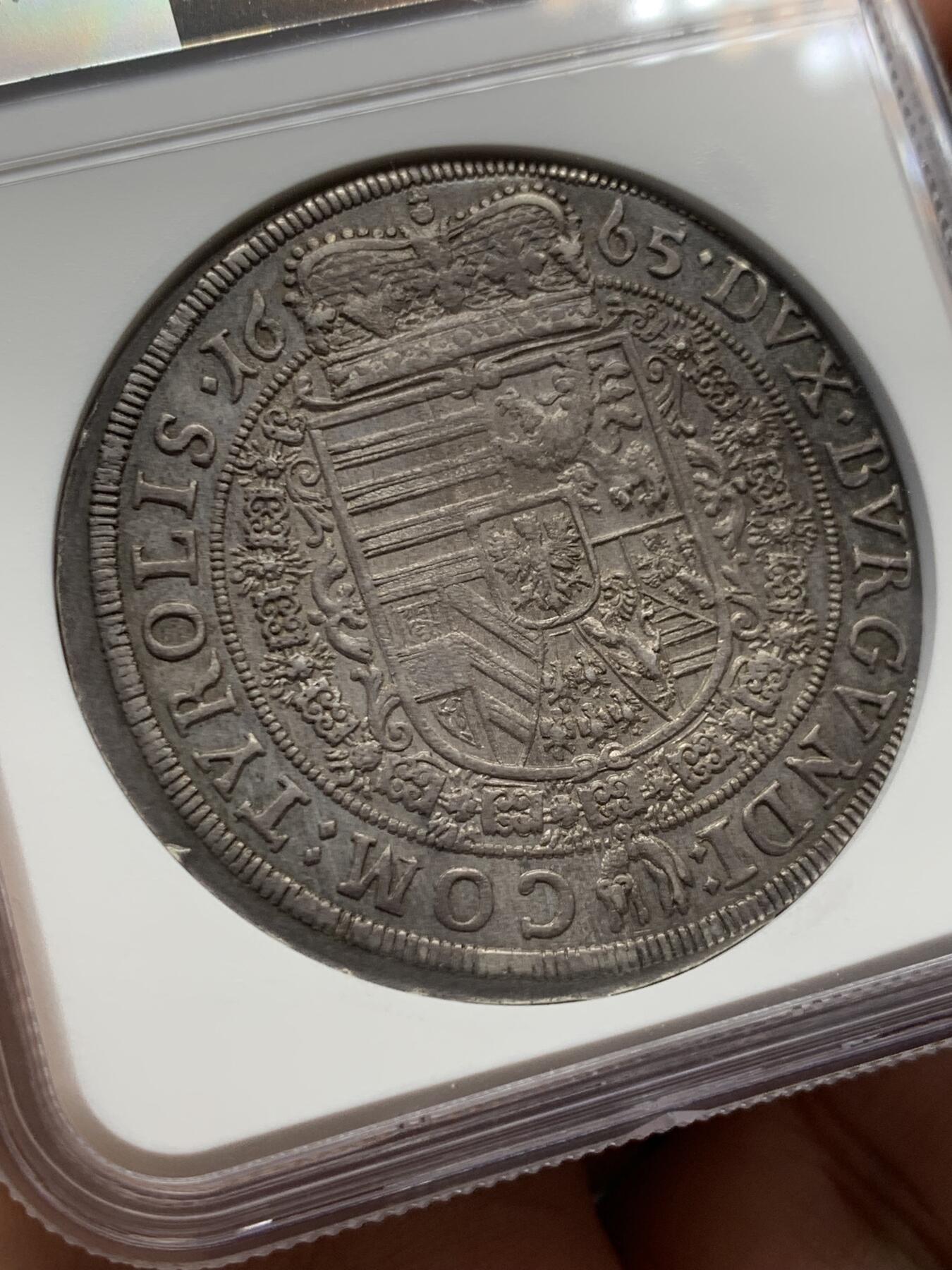 《竞宝斋》第436场 周日，周一2场连拍 （全场包邮） NGC AU58 奥地利 1665 蒂罗尔 泰勒大银币 独年发行 稀少品种 自然深包浆