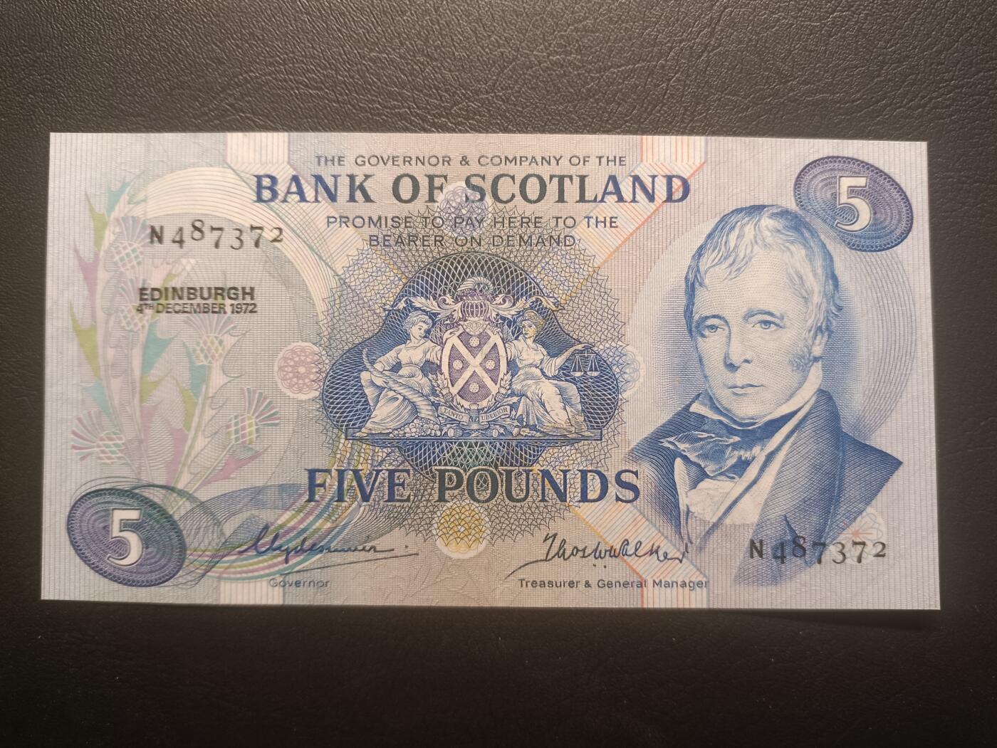 2025十一月第三期，总201期 苏格兰银行1972年5镑流通好品XF，诗人沃尔特斯科特，少见中高面值