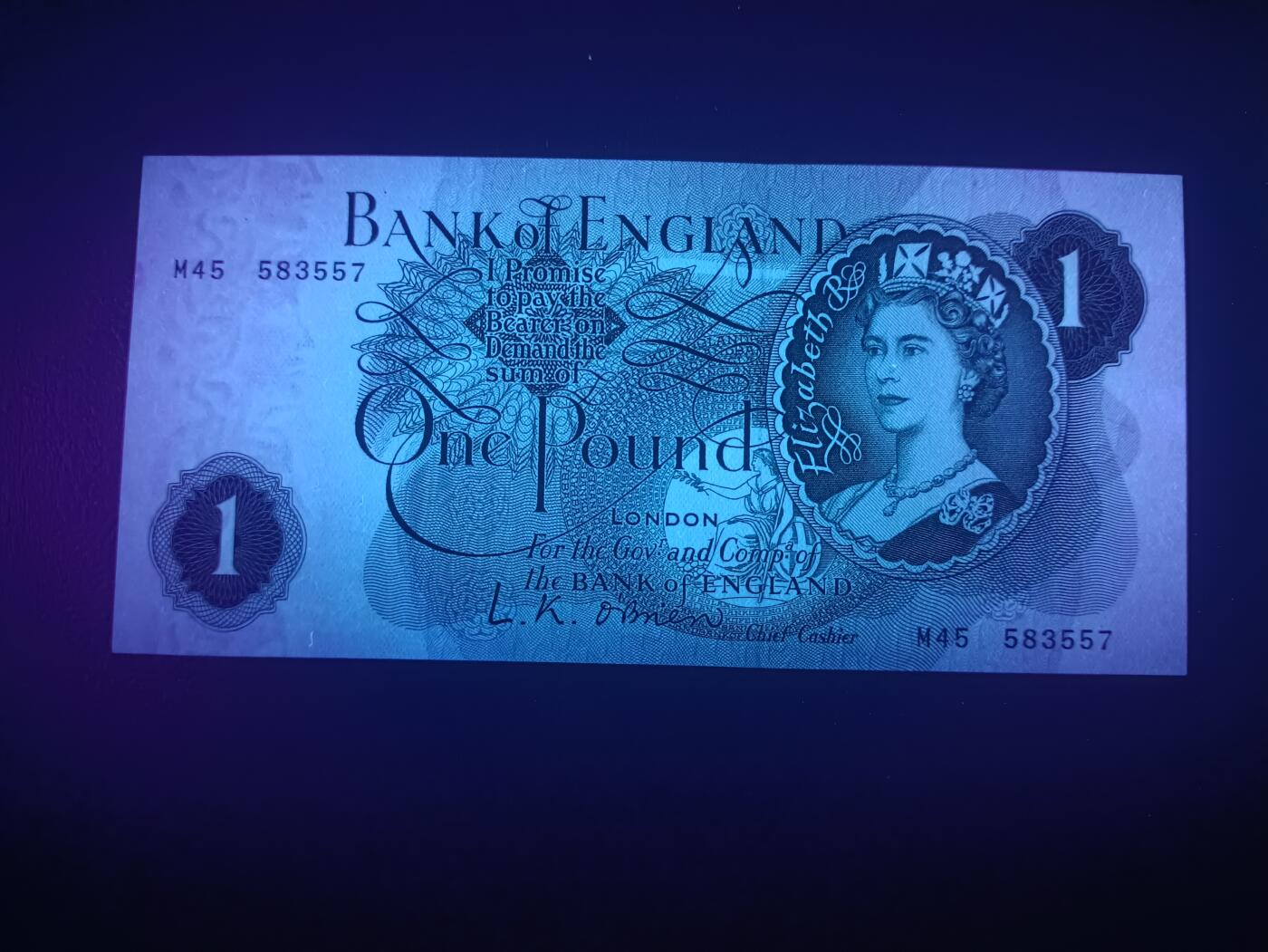 2025十一月第三期，总201期 英格兰C序列1镑UNC，稀有补号M前缀，青年女王