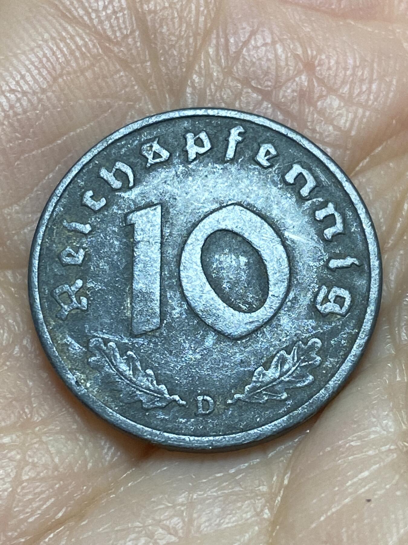 2025年第一百二十六场(总第一百五十二场）外国好品散币(免佣金) 德意志第三帝国1942年10芬尼(D标，慕尼黑造)