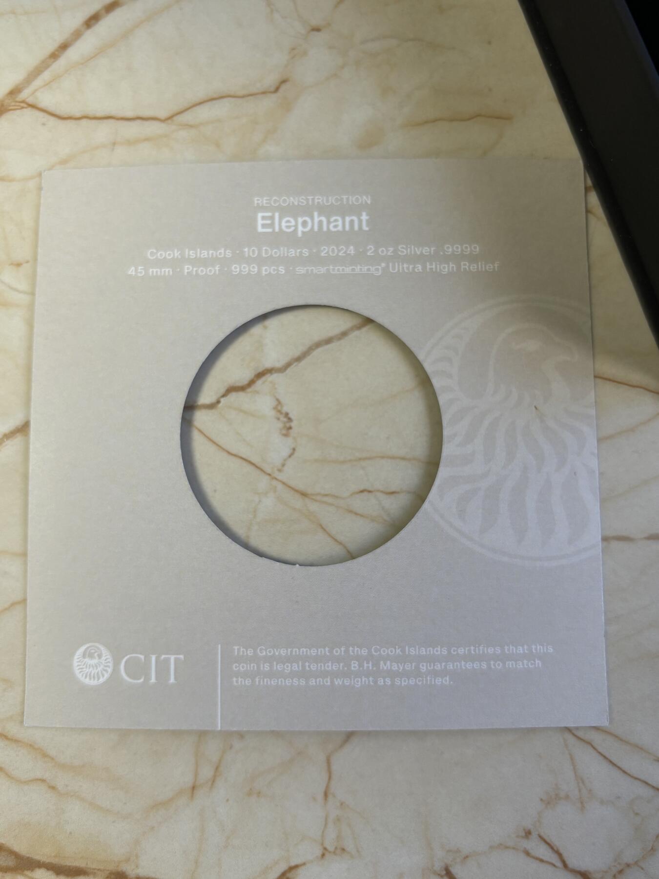 第181期拍卖 库克2024年重现系列1非洲大象2盎司不规则纪念银币，9999银，发行999枚