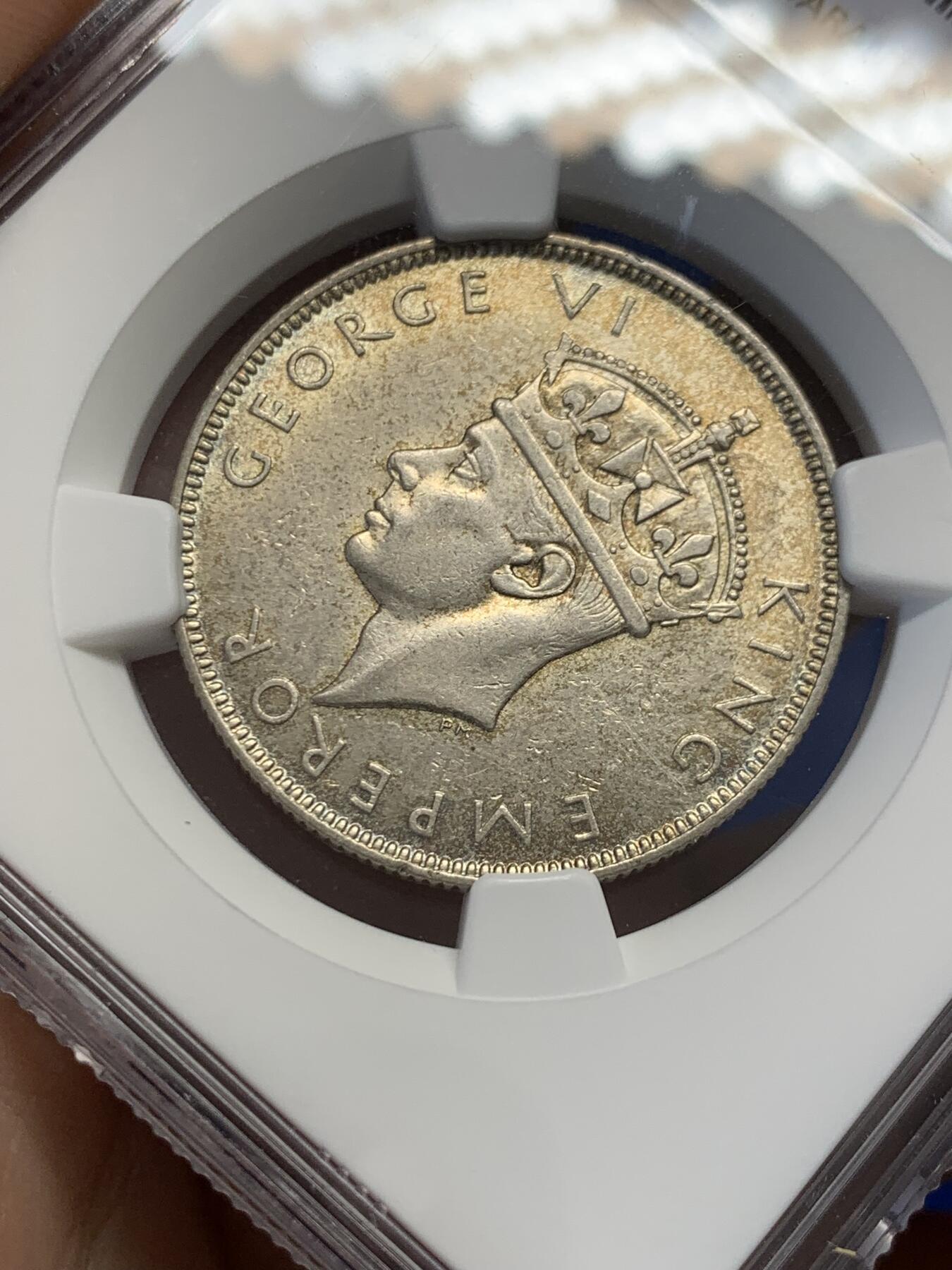 《竞宝斋》第436场 周日，周一2场连拍 （全场包邮） NGC AU53 英属塞舌尔 1939年 1卢比 银币 发行量仅9万枚 英国皇家造币厂铸造