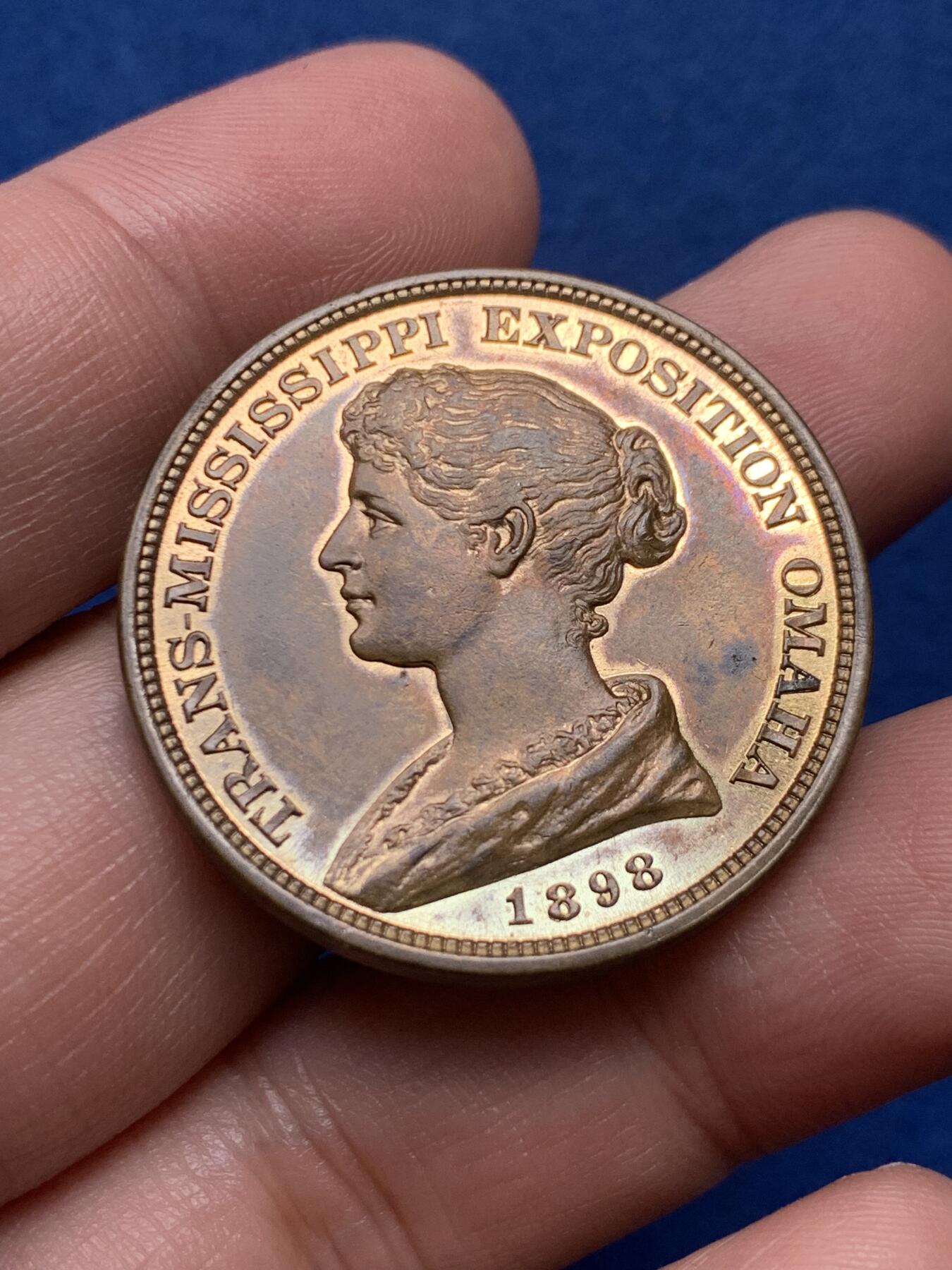 《竞宝斋》第436场 周日，周一2场连拍 （全场包邮） 奥马哈1898年密西西比河博览会纪念章 16.4克 3.9mm 非常少见的品种