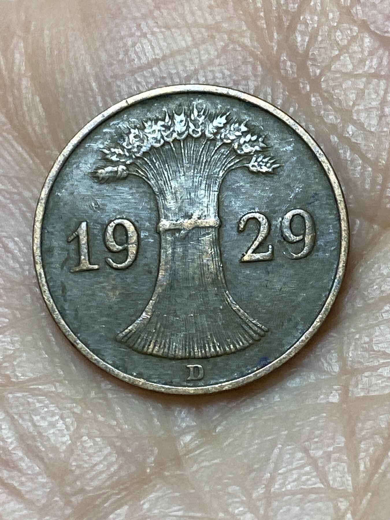 2025年第一百二十六场(总第一百五十二场）外国好品散币(免佣金) 德意志魏玛共和国1929年1芬尼(D标，慕尼黑造)