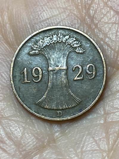 2025年第一百二十六场(总第一百五十二场）外国好品散币(免佣金) - 德意志魏玛共和国1929年1芬尼(D标，慕尼黑造)