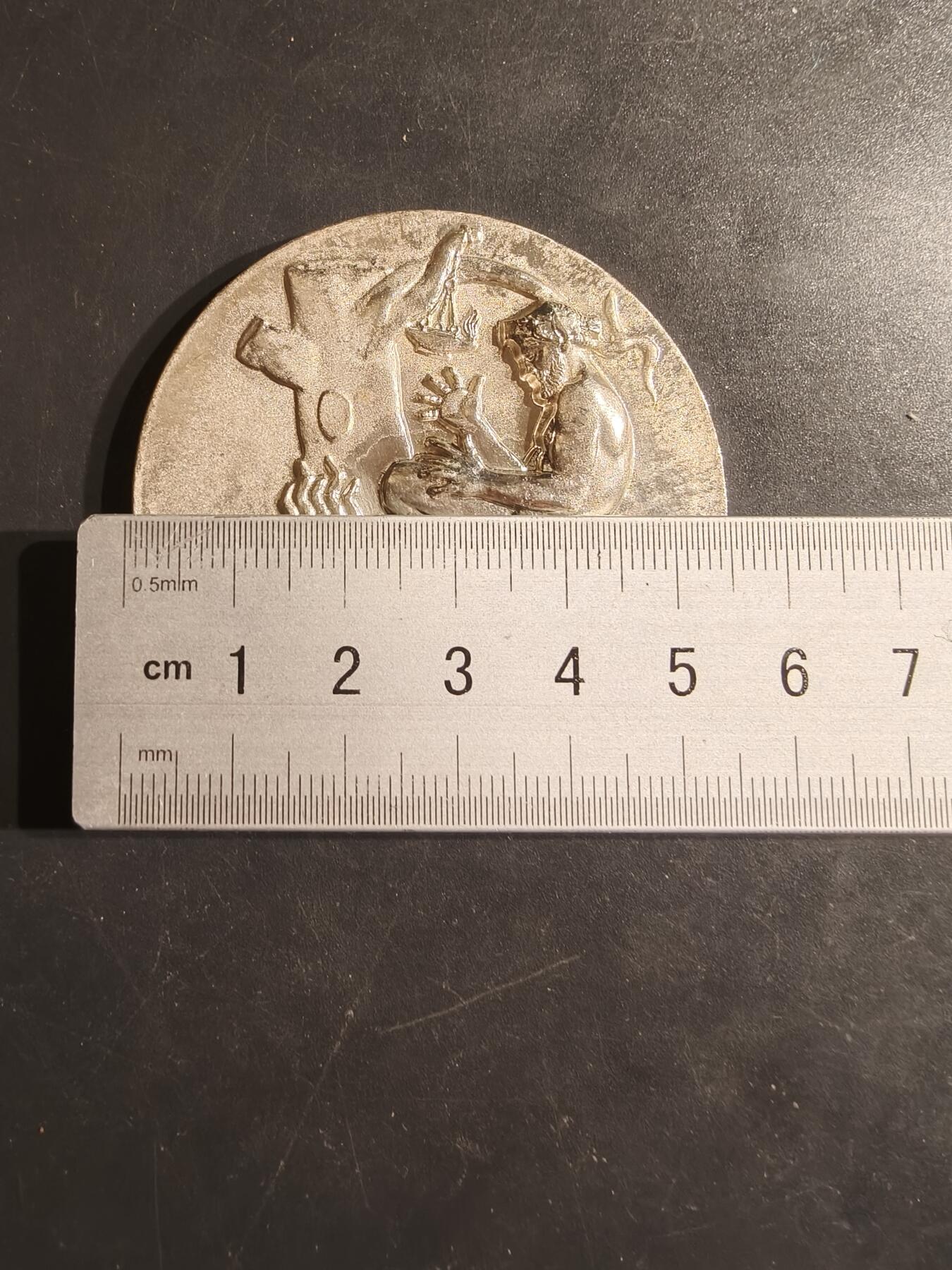 老王徽章第162期  法国电气公司镀银大铜章    大师Dropsy作品    直径54mm.    重量70.6g