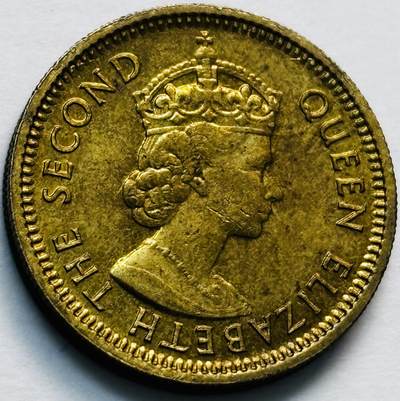 文馨钱币收藏第 280 场， 长期接收代拍品 - 原铜光品相 1965 年英属香港五仙铜币，伊丽莎白二世时期，第一版