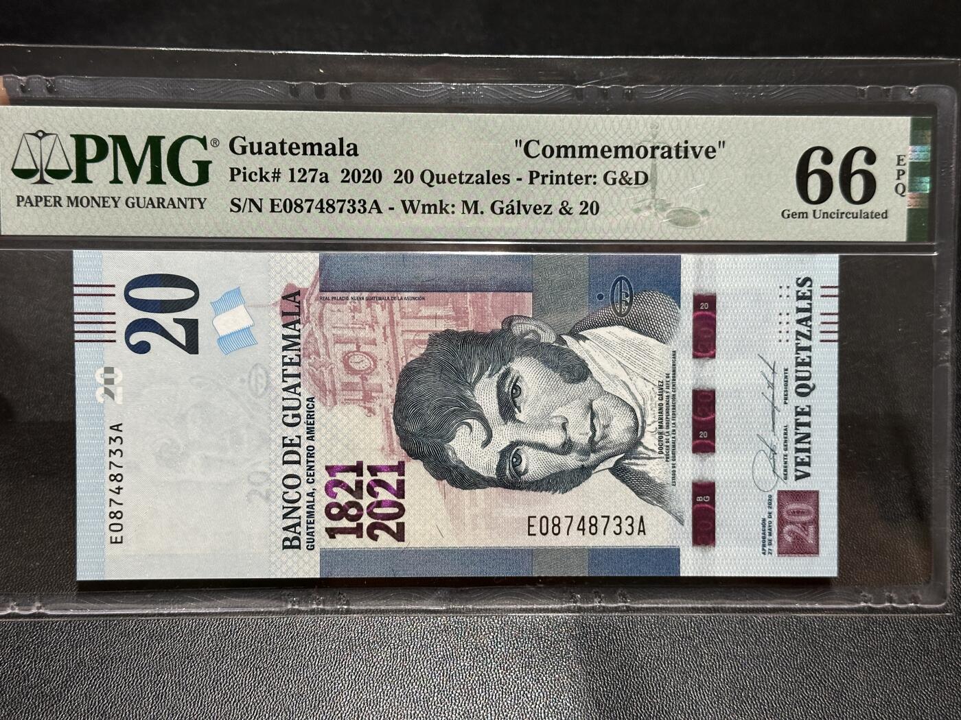 《外钞收藏家》第五百八十三期（精选场）（本期拍品丰富）（本平台长期征集拍品、欢迎藏友们联系合作） 2020年危地马拉20 纪念钞 PMG66