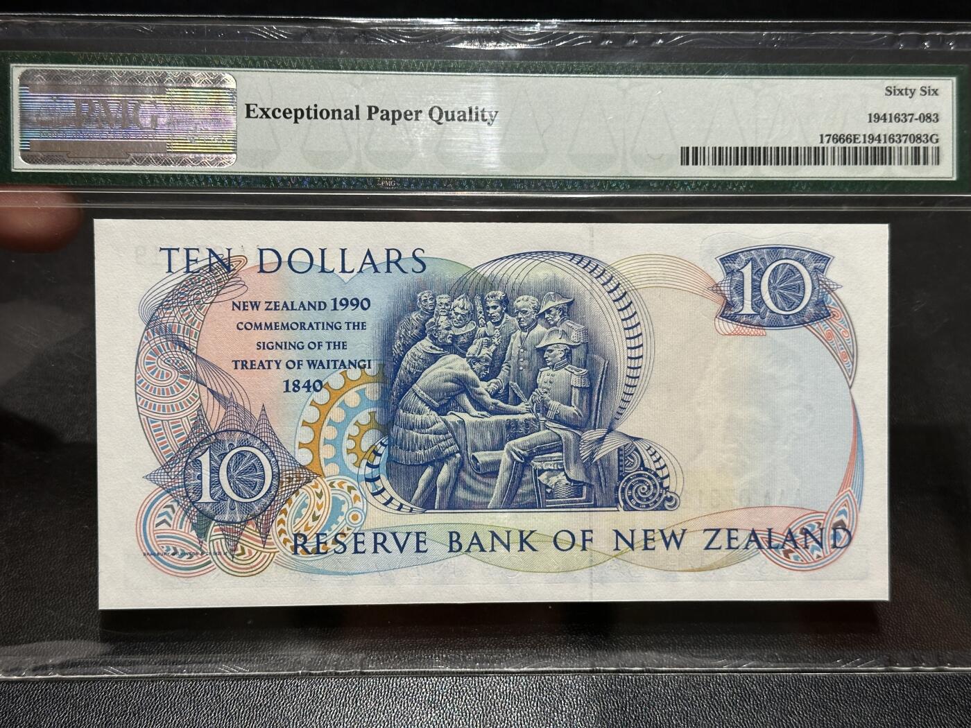 《外钞收藏家》第五百八十三期（精选场）（本期拍品丰富）（本平台长期征集拍品、欢迎藏友们联系合作） 1990年新西兰10元 纪念钞 PMG66 AAA冠 BWC版