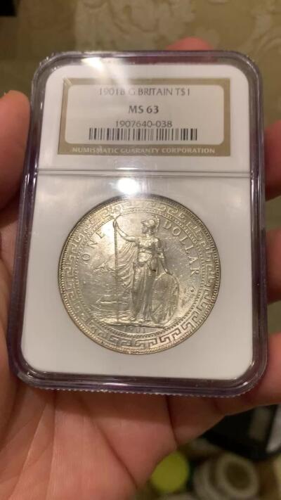 《竞宝斋》第436场 周日，周一2场连拍 （全场包邮） NGC MS63 英国 1901-B 站洋 流通充分年份 高分难得 铸打深俊 十字转光 NGC老盒低评 收藏佳品