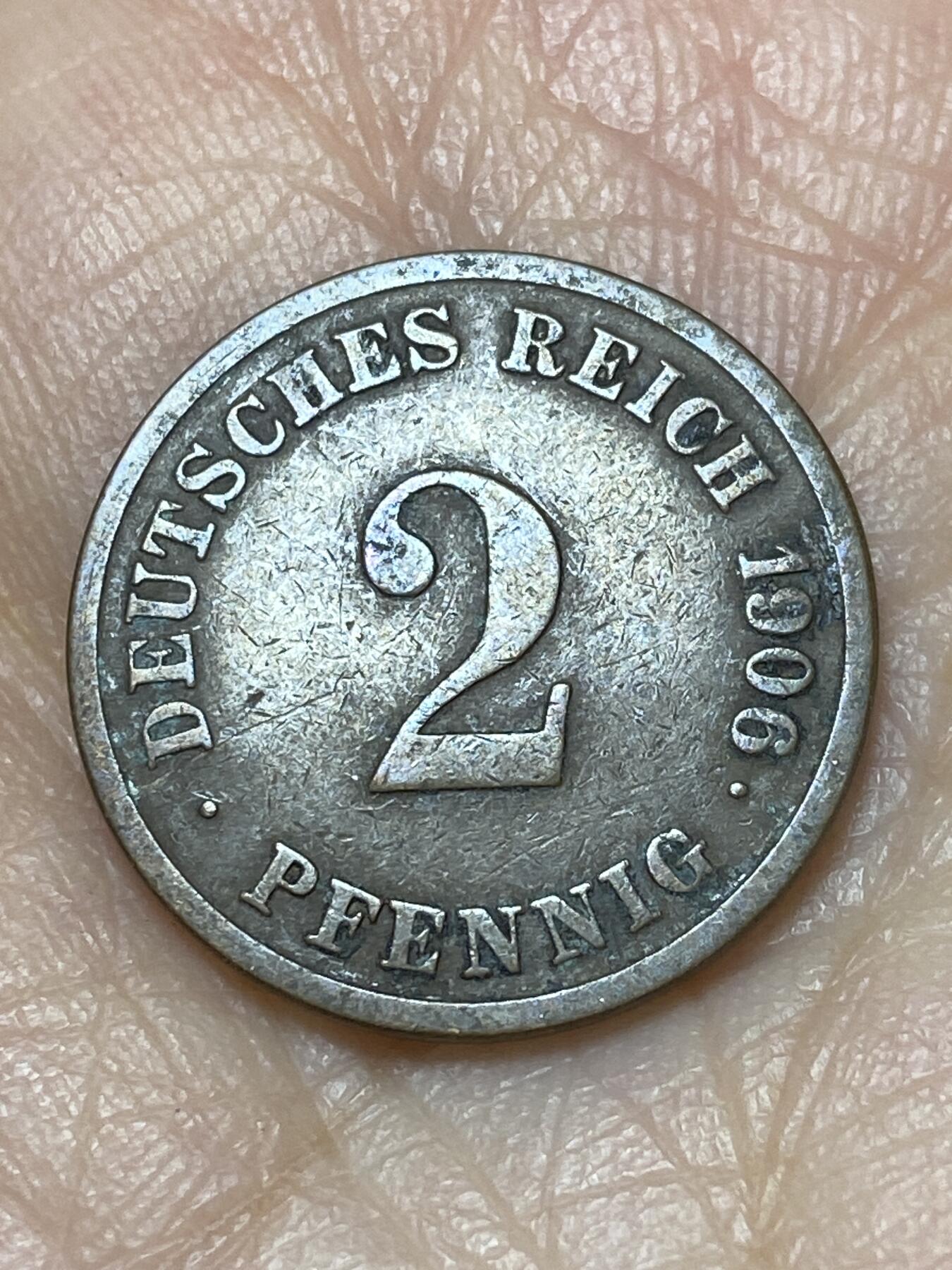 2025年第一百二十六场(总第一百五十二场）外国好品散币(免佣金) 稀少厂标–德意志帝国1906年2芬尼(威廉二世时期，G标卡尔斯鲁厄造)