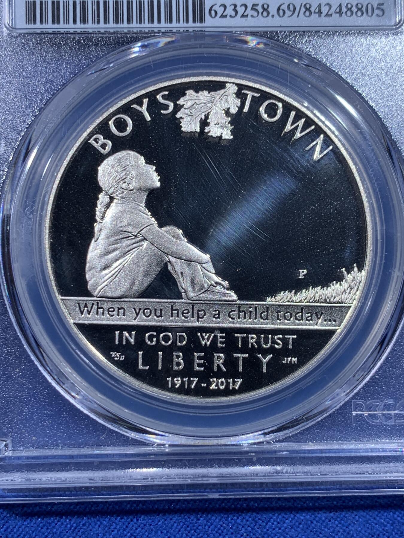 《竞宝斋》第436场 周日，周一2场连拍 （全场包邮） PCGS PR69DCAM 美国2017年男孩镇建立百年1美元纪念银币，2019年克劳斯世界硬币大赛-最富激情币 亚军分 性价比极高