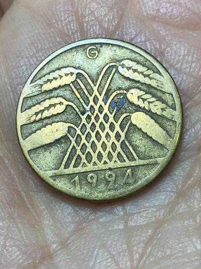 2025年第一百二十六场(总第一百五十二场）外国好品散币(免佣金) - 德意志魏玛共和国1924年10芬尼(地产抵押马克，G标，卡尔斯鲁厄造，仅发行3年)