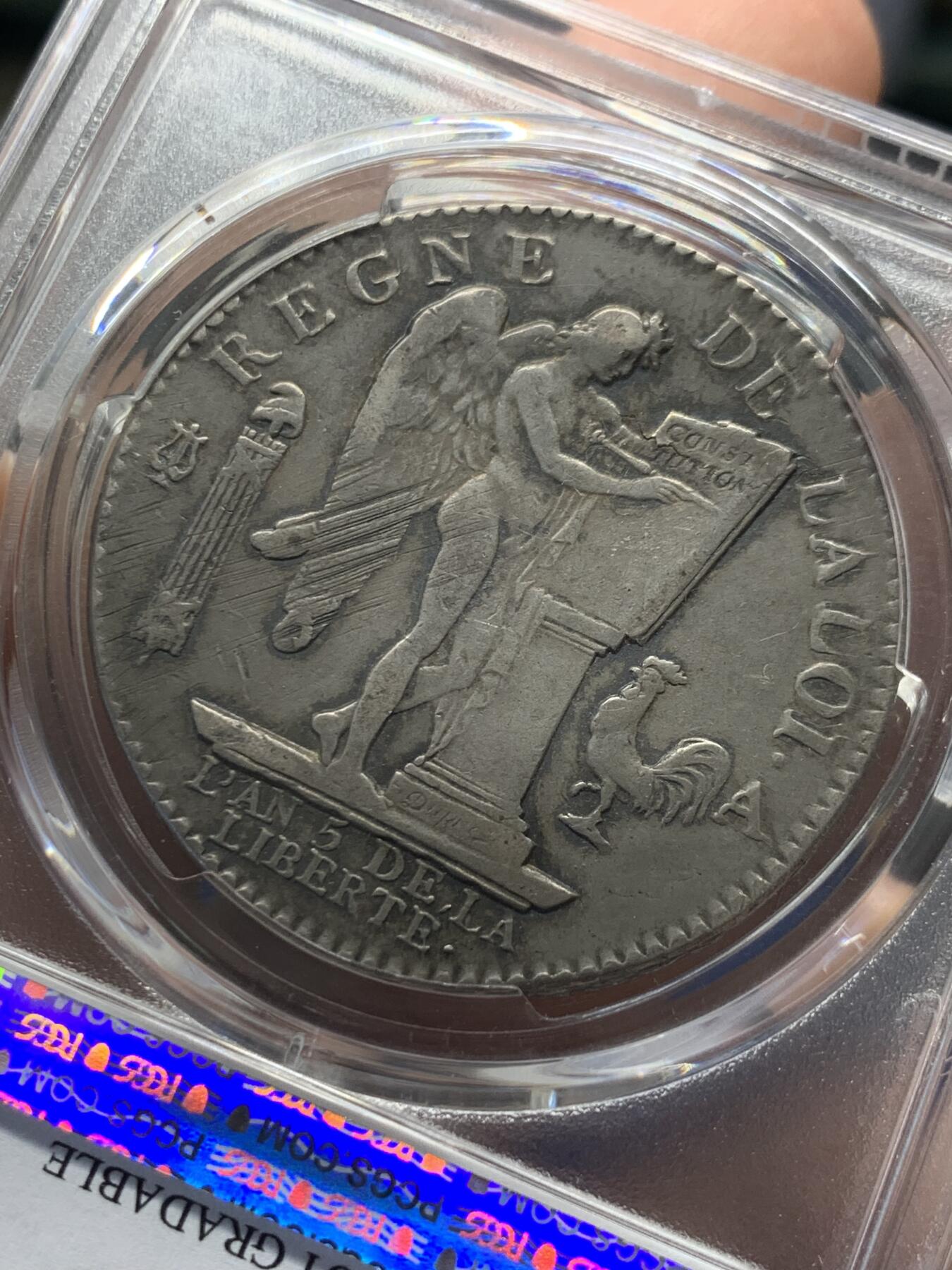 《竞宝斋》第436场 周日，周一2场连拍 （全场包邮） PCGS XFD 法国1793年路易十六幸运天使埃居大银币 原味