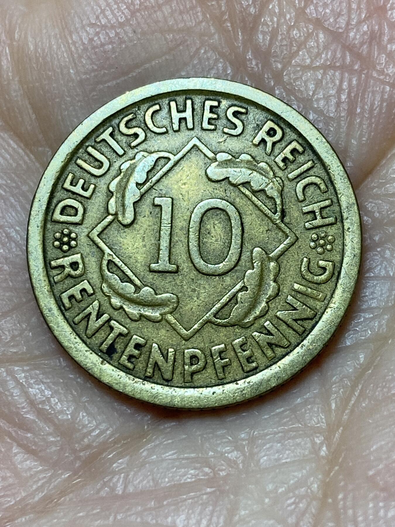 2025年第一百二十六场(总第一百五十二场）外国好品散币(免佣金) 德意志魏玛共和国1924年10芬尼(地产抵押马克，F标，斯图加特造，仅发行3年)