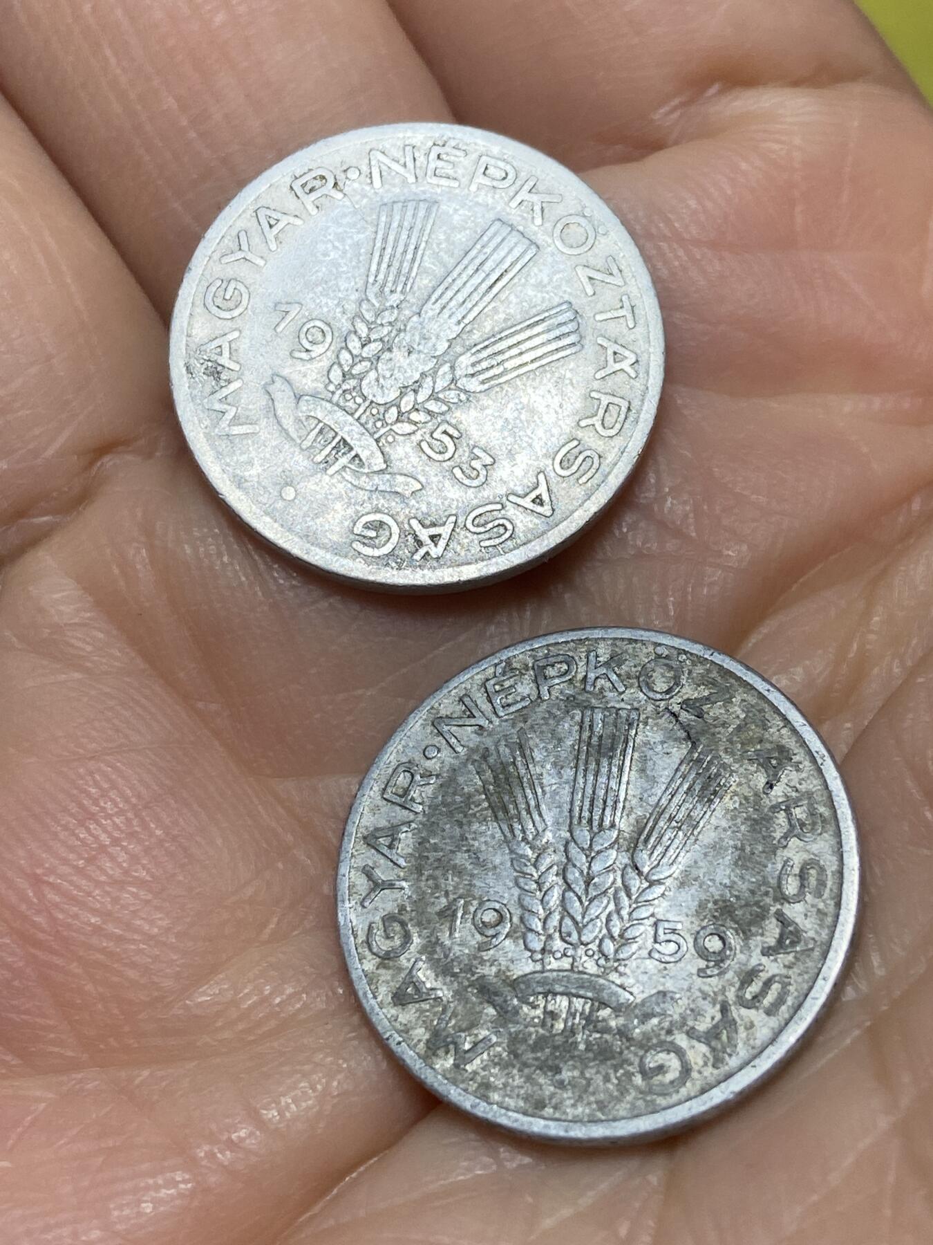 2025年第一百二十六场(总第一百五十二场）外国好品散币(免佣金) 稀少早期年份–匈牙利🇭🇺20菲勒2枚：1953年59年(第一版大尺寸光边版)