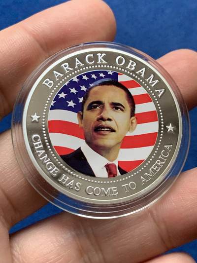《竞宝斋》第436场 周日，周一2场连拍 （全场包邮） - 利比里亚2009年奥巴马纪念币，39mm，铜镍镀银材质。