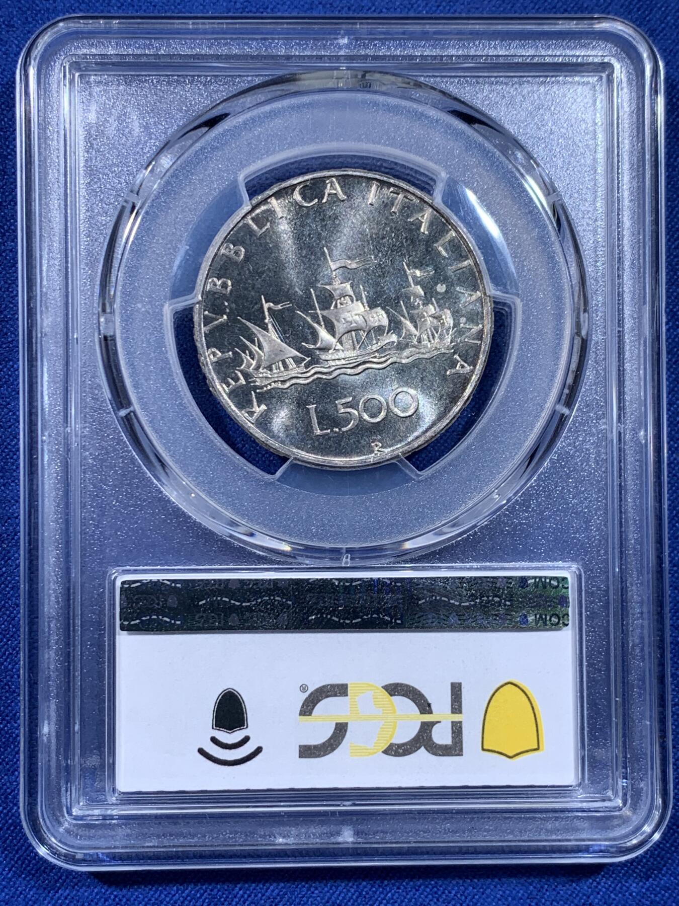 《竞宝斋》第436场 周日，周一2场连拍 （全场包邮） PCGS MS66 意大利1970年帆船少女500里拉银币 底板PL感很强的一枚！
