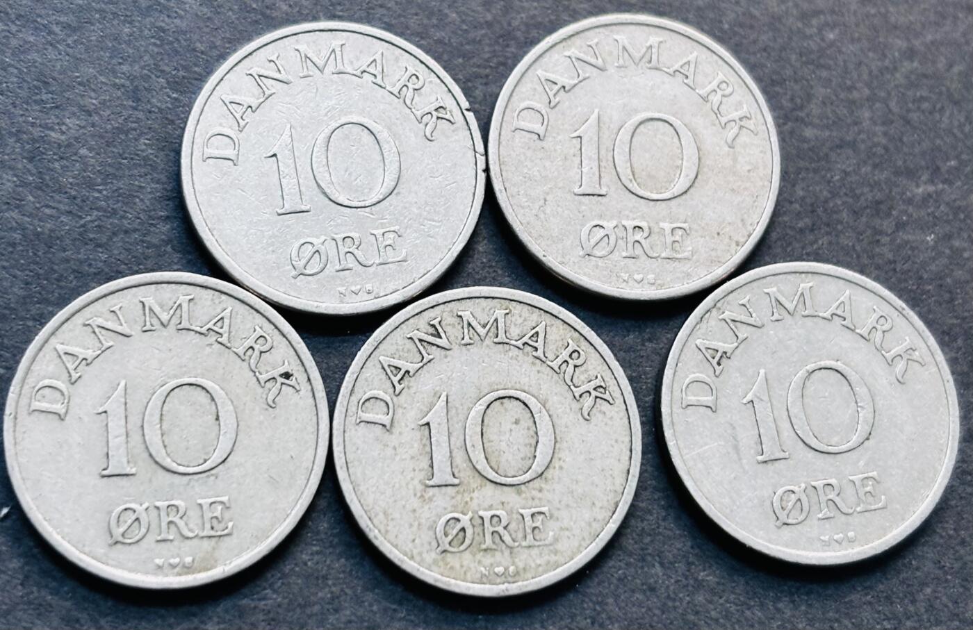 文馨钱币收藏第 280 场， 长期接收代拍品 少见 1949-1953 年丹麦佛雷德里克九世 首版 10 欧尔 5 枚