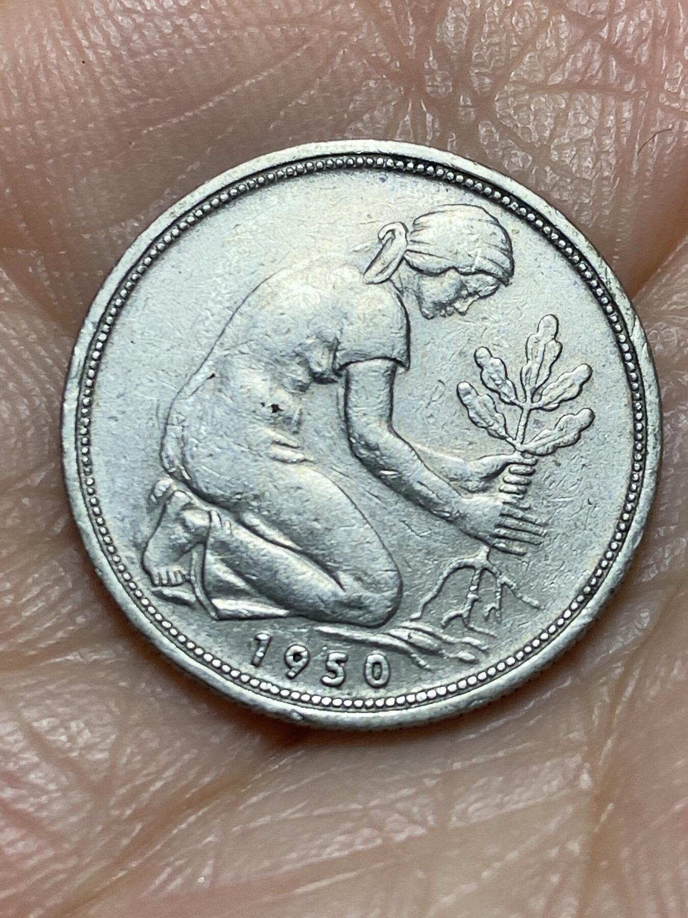 2025年第一百二十六场(总第一百五十二场）外国好品散币(免佣金) 德国🇩🇪1950年50芬尼(D标，慕尼黑造，首发年)