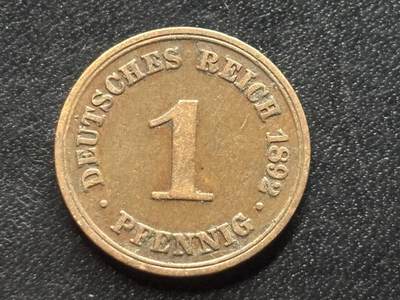 邮泉阁限时拍卖第三十五场 德国硬币专场（硬币在国外。请付邮费6元。） - 德意志帝国1892年1芬尼A版